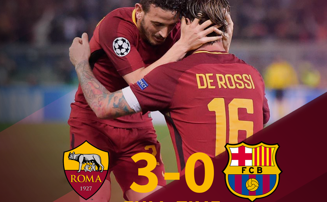 Roma-Barcellona finisce 3-0, rimonta storica per i giallorossi. Foto: twitter.com/OfficialASRoma