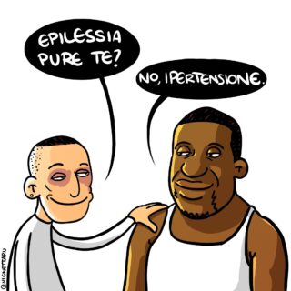 Vignetta satirica con Stefano Cucchi e George Floyd