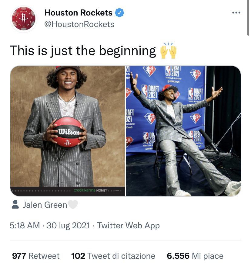 Jalen Green nei primi momenti da giocatore Rockets dopo il Draft NBA.