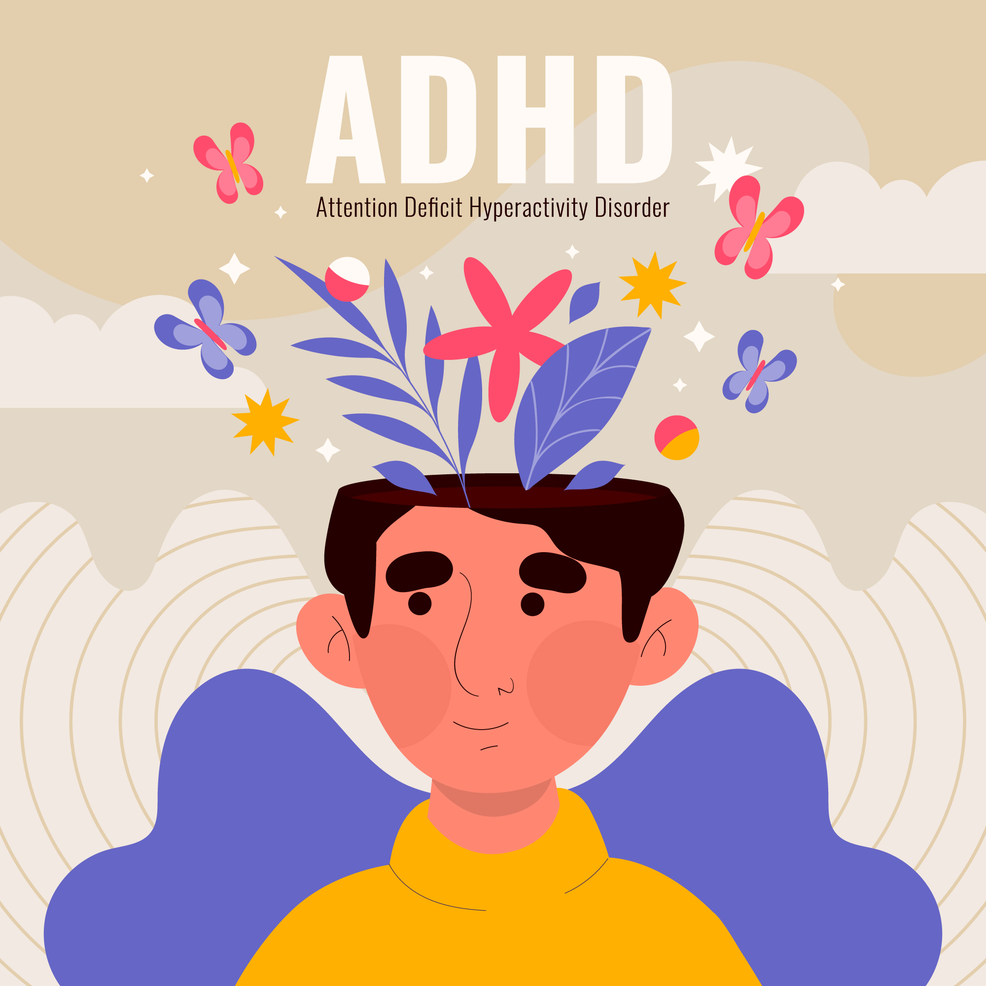 disegno di bambino e scritta ADHD