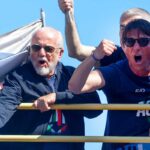 Conte e De Laurentiis che festeggiano lo scudetto del Napoli
