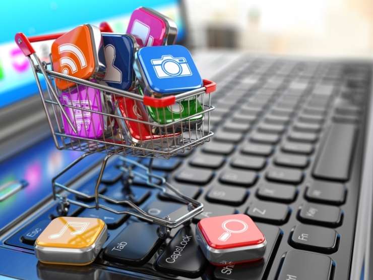 app store, carrello della spesa pieno di app virtuali