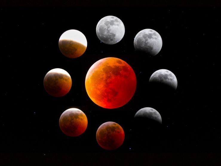 eclissi lunare con varie fasi